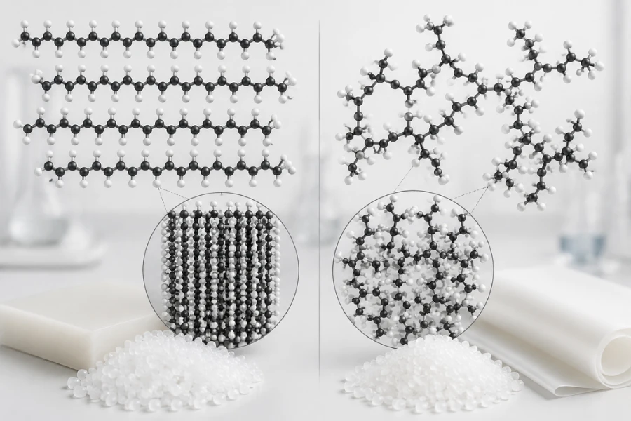 HDPE vs LDPE molecular structure and crystallinity comparison