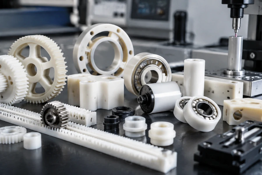 Acetal plastic properties including low friction wear resistance and dimensional stability for engineering parts