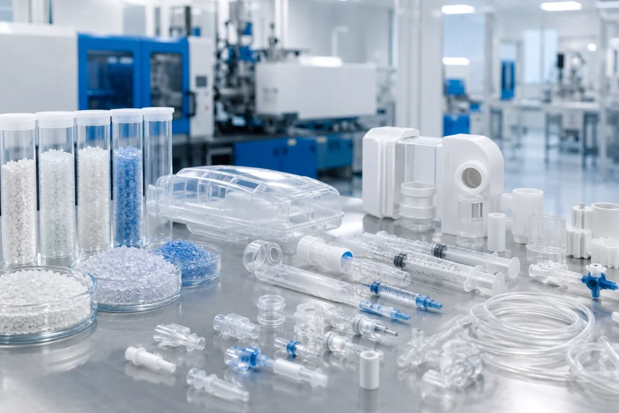 Medical grade plastic materials and precision medical device components