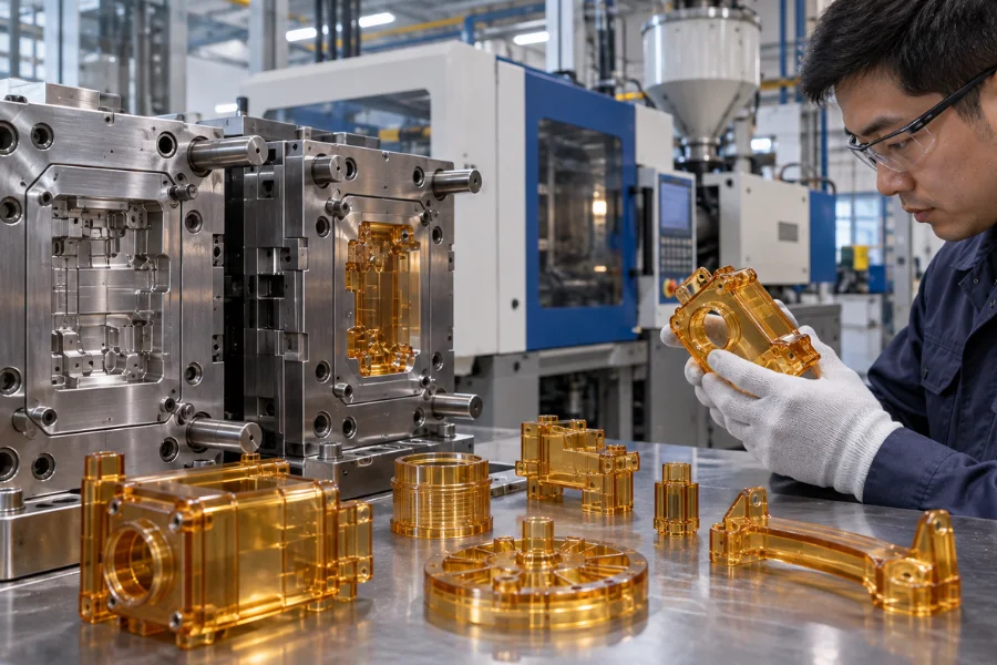 Ultem PEI injection molding with amber high-performance plastic components