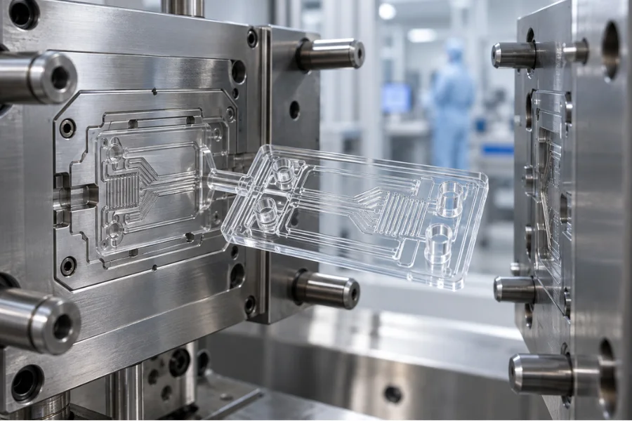 COC injection molding of fine microfluidic channel features