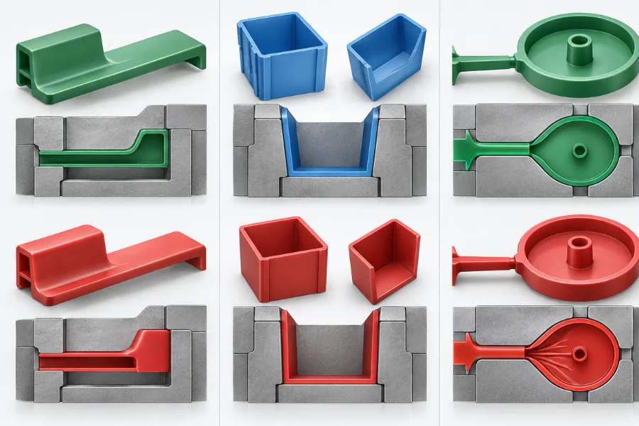 Injection molding DFM examples for wall thickness, draft and gate design