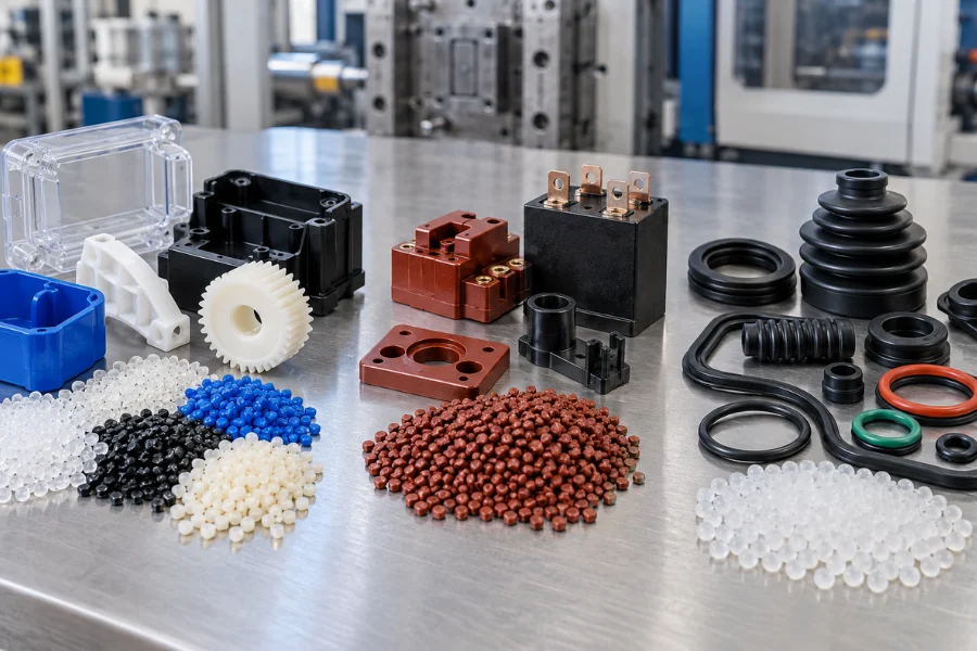 Thermoplastic, thermoset, and elastomer injection molding materials
