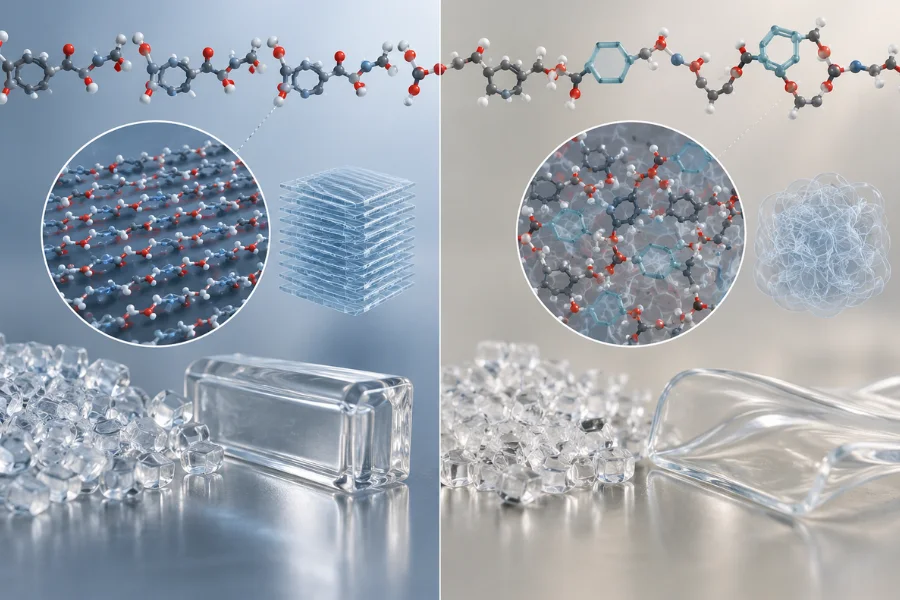 PETG amorphous structure created by glycol-modified polymer chains