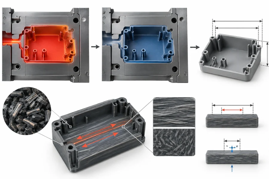 Material shrinkage affecting injection molding tolerances