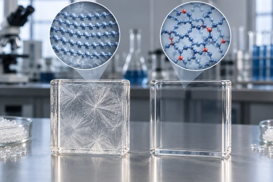 PET vs PETG comparison showing different polymer structures
