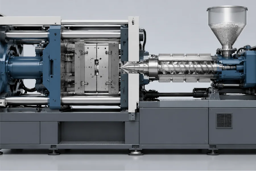 Injection molding machine operating during a production cycle time calculation